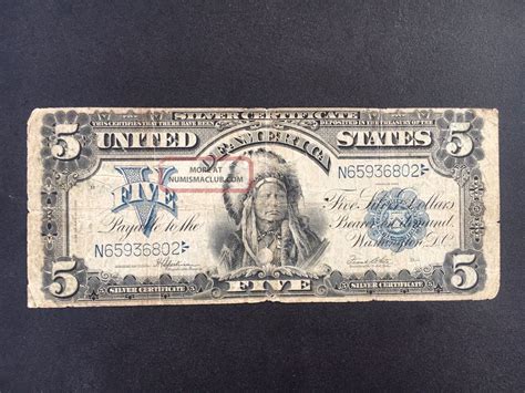 United States 1899 $5 Five Dollar Silver Certificate Indian Chief