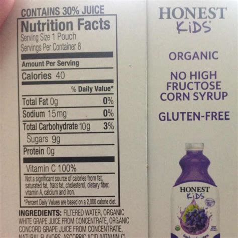 Honest Kids Juice Drink, Goodness Grapeness: Calories, Nutrition Analysis & More | Fooducate
