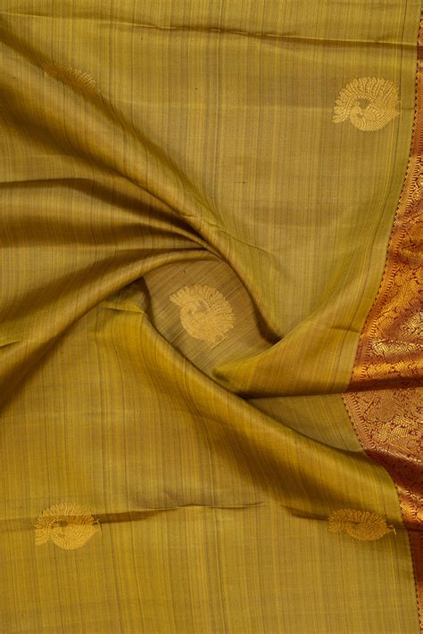 Mehendi Green and Red Kathan Border Pure Kanjivaram Silk Sari – Clio Silks