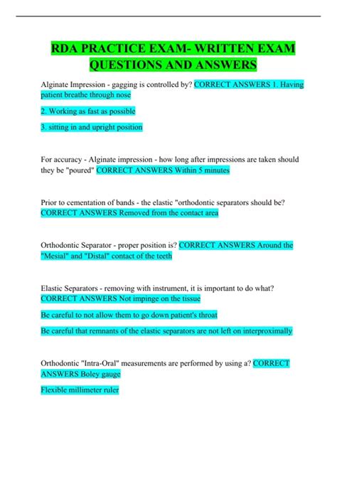 RDA PRACTICE EXAM- WRITTEN EXAM QUESTIONS AND ANSWERS - RDA - Stuvia US