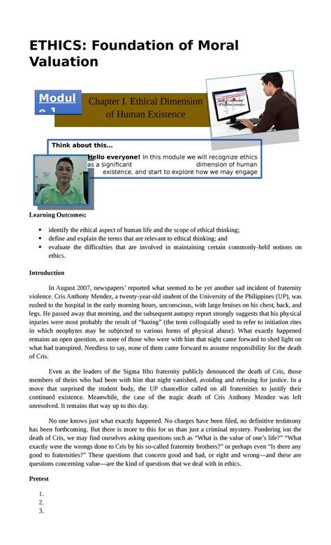 Module Ethics Foundation of Moral Valuation - ETHICS: Foundation of ...