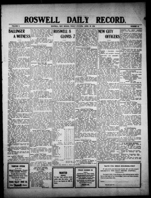 "Roswell Daily Record, 04-29-1910" by H. E. M. Bear