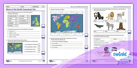 👉 French: Where in The World?: Year 4 Assessment Test