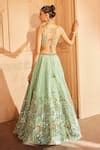 Buy Green Blouse And Lehenga Silk Embroidery Floral Applique Gazal ...