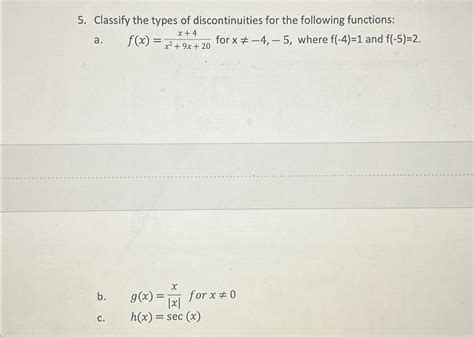 Solved Classify the types of discontinuities for the | Chegg.com