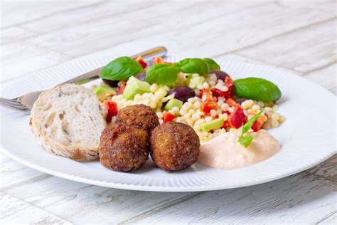 Homemade falafels with yummy couscous pesto salad