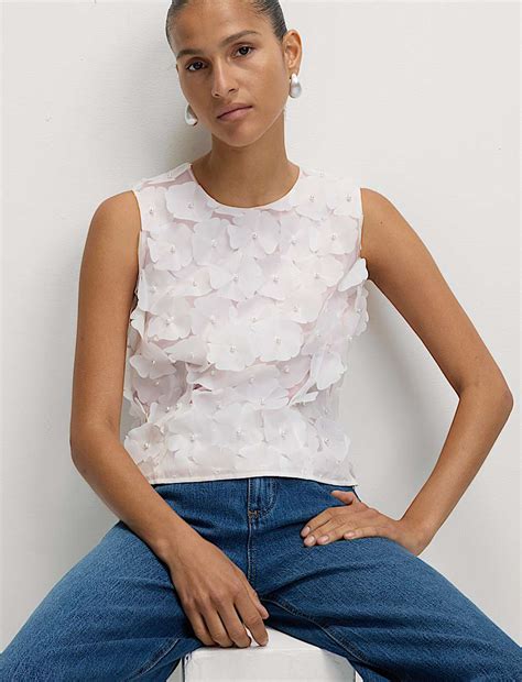 Buy Applique Flower Detail Shell Top at Marks & Spencer