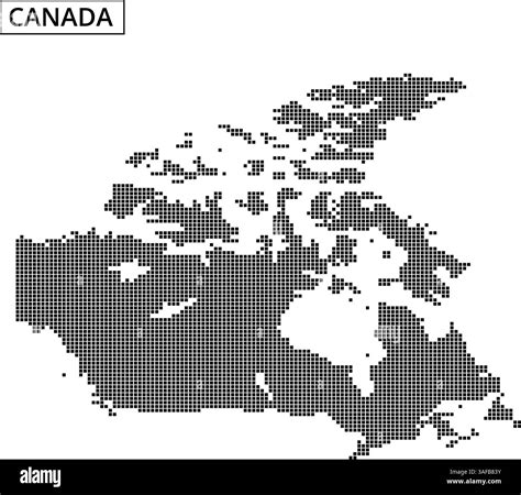 A dotted representation of Canada highlights its geographical features and key locations ...