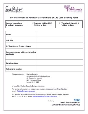 Fillable Online st-gemma co GP masterclass booking form May June 2016 ...