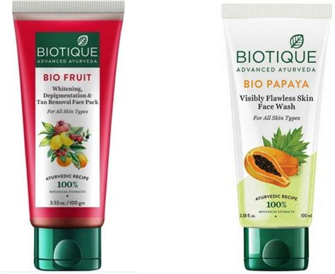 BIOTIQUE Fruit Face Pack 100gm & Papaya Face Wash 100 ML Price in India ...