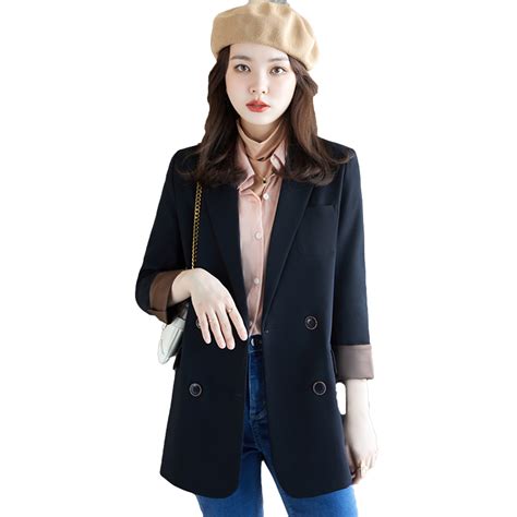 黑色小西装外套女秋季韩版宽松气质长袖西服时尚洋气休闲炸街上衣-阿里巴巴