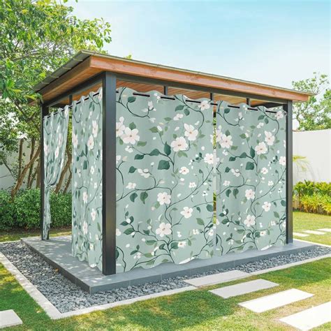 Country Flower Camellia Outdoor Curtains for Patio Waterproof, Green ...