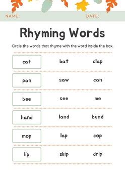 Fall Rhyming Words Activity, Primary, Literacy by Ready Reading Resources