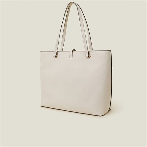 Cream Large Faux Leather Tote Bag