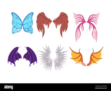 colorful various wing butterfly bird dragon and angle fly style decorative Stock Vector Image ...