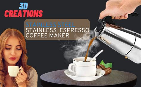 3D CREATIONS 6 Cups Stainless Steel Espresso Maker Perculator. : Amazon ...