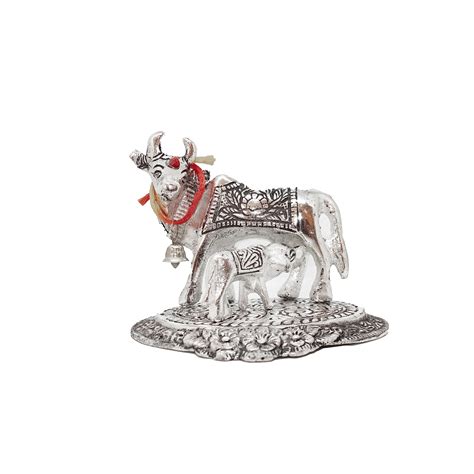 Buy Swaha Cow and Calf | Kamdhenu Cow Statue | Silver Color Sacared ...
