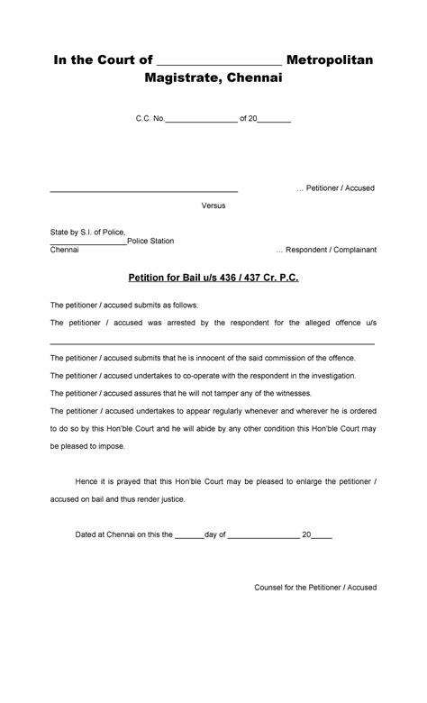 Bail - bail petition template - In the Court of ...