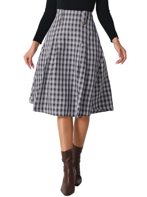 INSPIRE CHIC Women's Plaid Skirt High Rise Pleated A Line Midi Skirt M ...