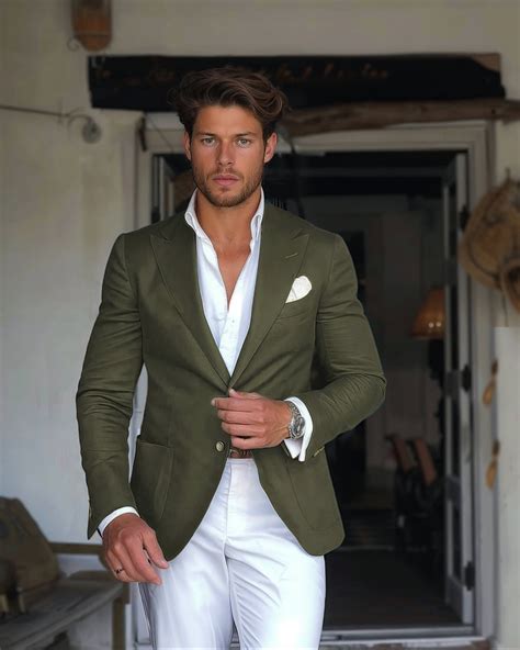 Green Blazer with White Shirt and Pants | Hockerty