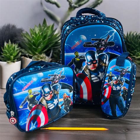 3-in-1 3D Emboss Print Cartoon Design Backpack/Captain America/17 inch ...