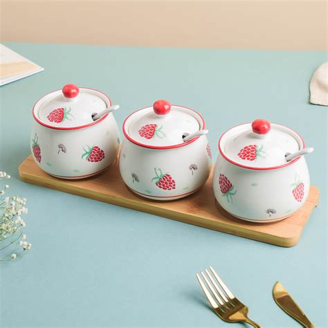 Strawberry Print Spice Jar Set with Tray Online - Premium Spice Jar ...