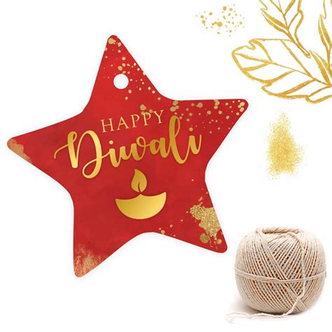 Buy Happy Diwali 100 Gift Tags. Red and Golden Star - Diya design by ...