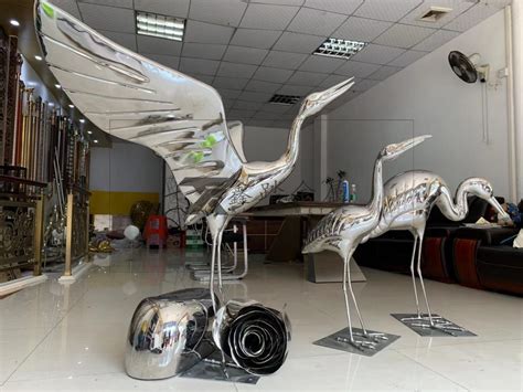 镜面不锈钢仙鹤雕塑 - 卓景雕塑公司