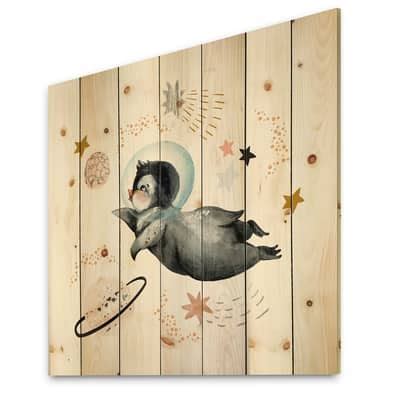 Designart - Little Penguin Flying Stars and Planets II - Farmhouse ...