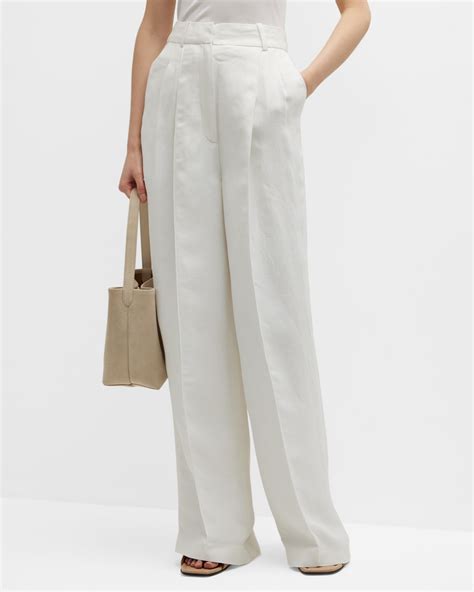 Chloe Pleated Wide-Leg Linen Suit Pants | Neiman Marcus