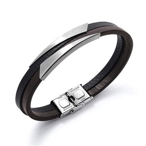 Buy NEVI Leather Stainless Steel Masculine Tough Style Designer Strap ...
