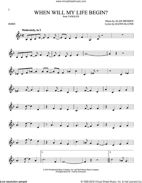 When Will My Life Begin? (from Tangled) sheet music for horn solo