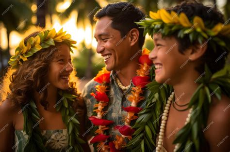 Premium Photo | Happy Hawaiian Family Wearing Traditional Leis