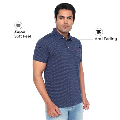 Men’s Regular Fit Jacquard Polo Shirt with Self Collar-INDIGO MELANGE ...