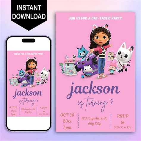 Gabby's Dollhouse Birthday Invitation Template – CreativeRino