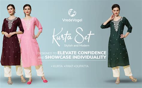 VredeVogel Women's Cotton Embroidered Straight Kurta with Pant (Purple ...