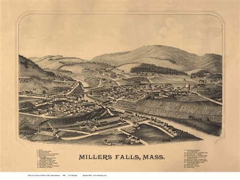 Millers Falls, Massachusetts 1889 Bird's Eye View - Old Map Reprint ...