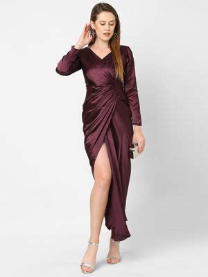 Buy MISH Maroon Puff Sleeve Midi Dress (L) Online