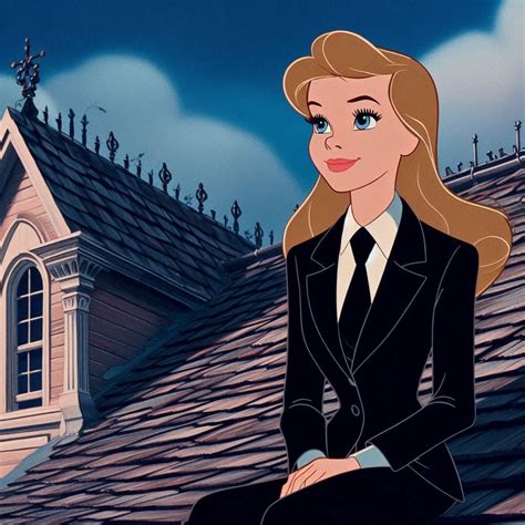 Cinderella in black funeral suit and necktie