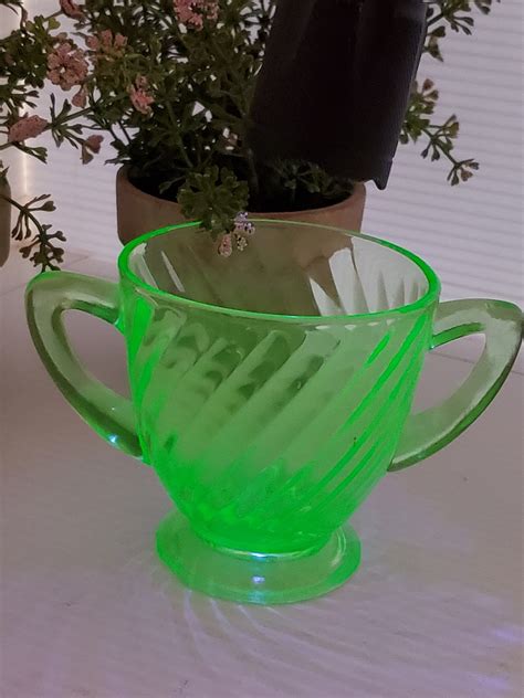 Vintage Green Uranium Depression Glass Sugar Bowl, Uranium Glassware ...
