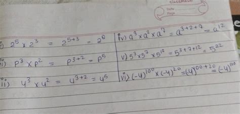 Simplify and write in exponentialform: (i) 2 5 × 2 3 (i) p 3 × p 2 (ii ...
