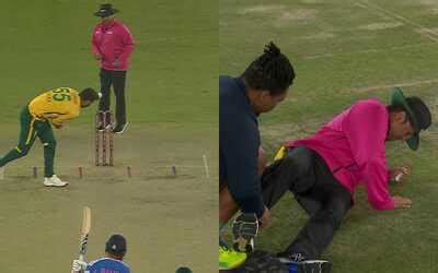 [WATCH] IND vs SA 2025: Umpire Rohan Pandit down in pain as Sanju ...