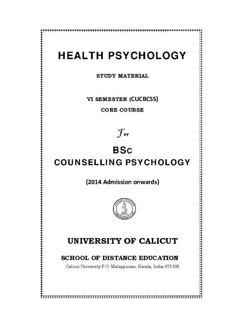 Sde200 health psychology for 2014 admissions - H EALT H PSY CH OLOGY ...