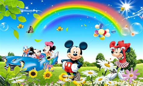 LANSTICK Micky Mouse Sky Rainbow Background Wall Sticker : Amazon.in ...