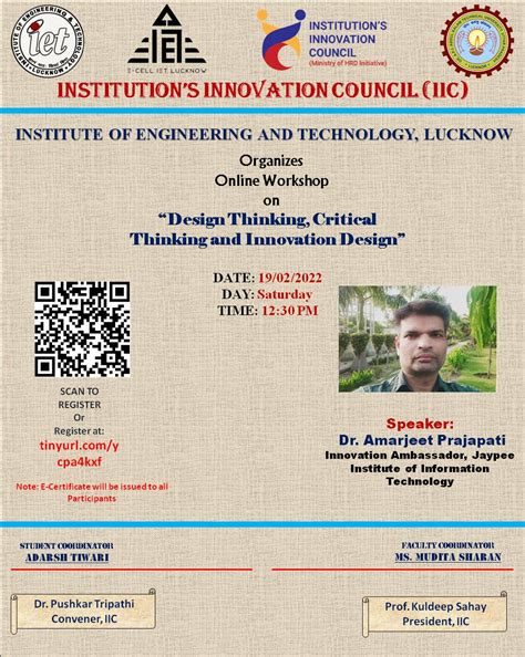 IIC, IET Lucknow organizing an online workshop on “Design Thinking ...