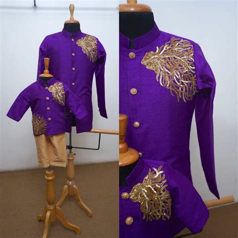 Violet Jodhpuri Kurta With Golden Emphasis Dad Son Combo – Anveshana ...