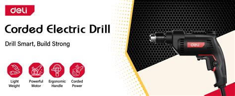 Deli DE-DZ10-2E 500W Corded Electric Drill with 0-3300RPM No-Load Speed ...