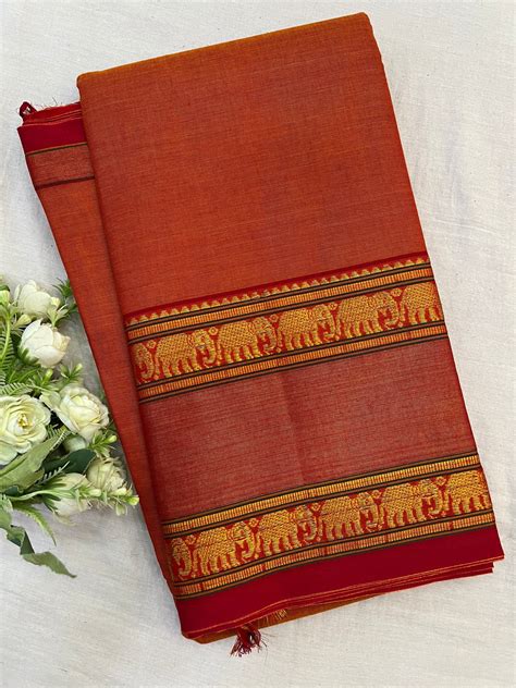 Orange Zari Border Bhagyanagar Cotton Saree – The Loom Store