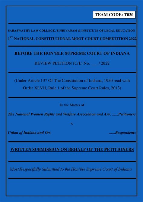 Petitioner memo english moot - Your's champion - TEAM CODE:Pleo IN THE ...