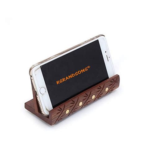 RGRANDSONS Wooden Mobile Stand Holder Long from Wood and Brass ...